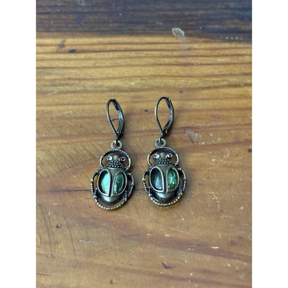 BEETLE EARRINGS SCARAB EARRINGS STEAMPUNK EARRINGS Green EGYPTIAN EARRINGS - Picture 1 of 9